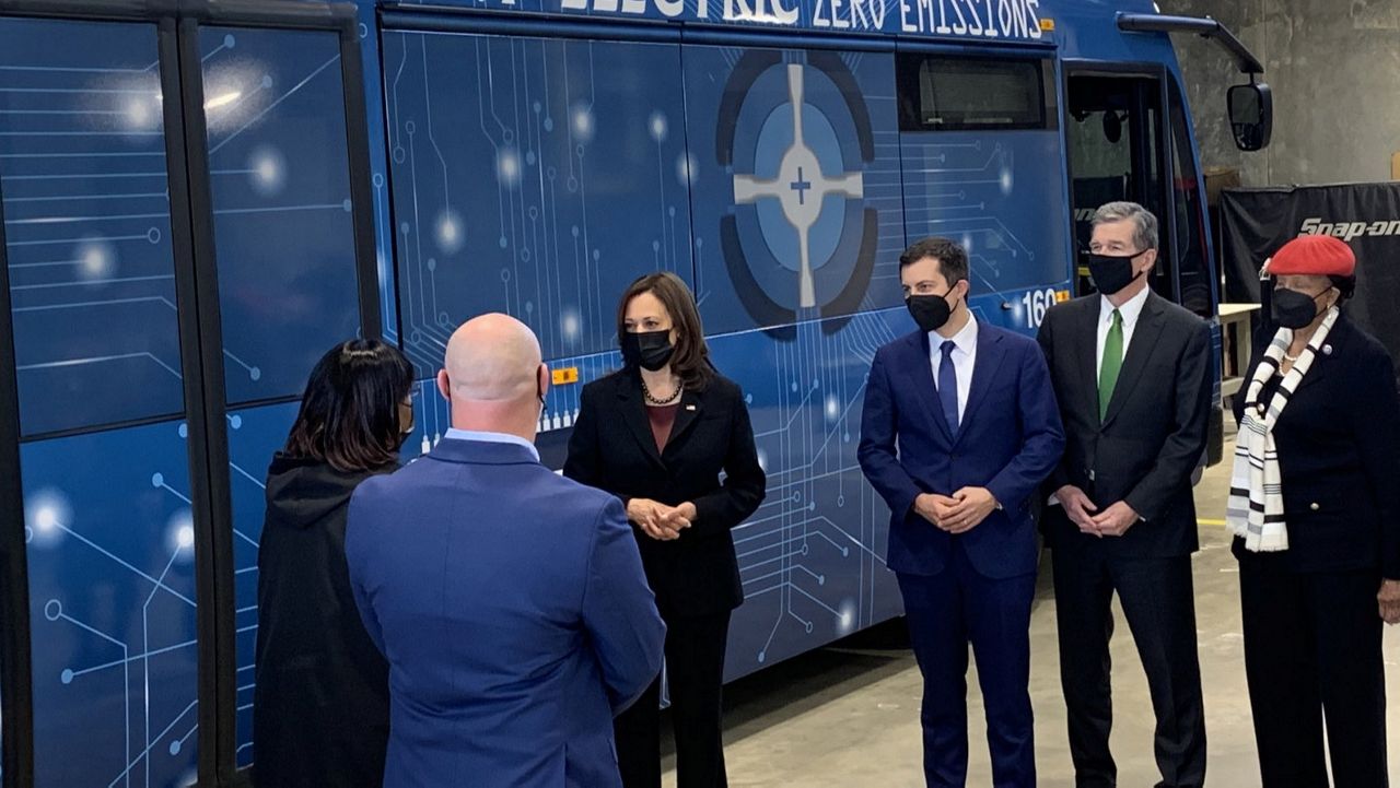 Vice President visited Charlotte, North Carolina, to talk about the $1 trillion infrastructure law that will pay for highways, bridgets, public transit, broadband and electic vehicle charging stations. 
