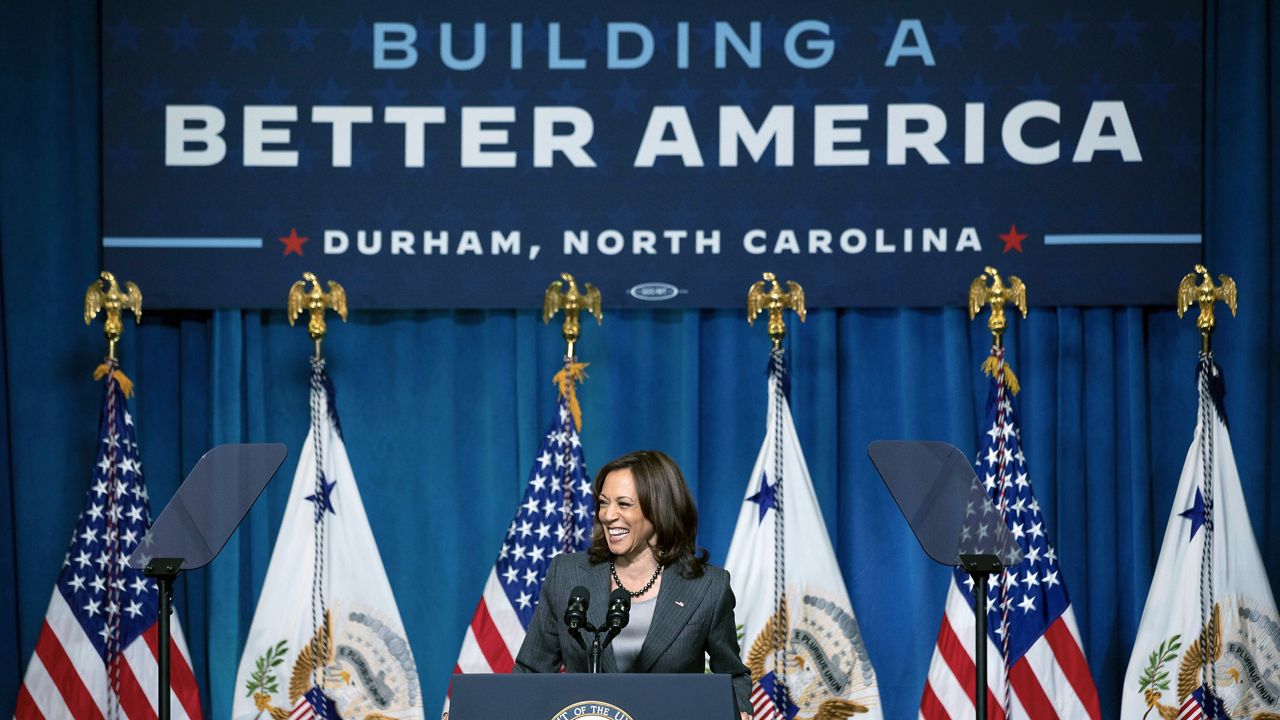 Vice President Kamala Harris visited Durham Technical Community College Wednesday. 