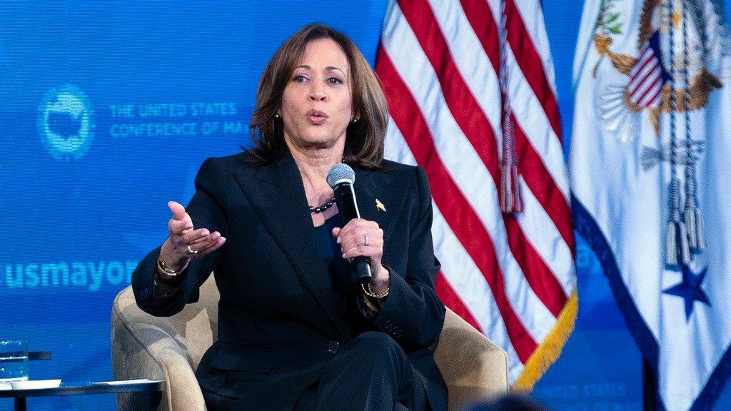 Vice President Kamala Harris speaks during the U.S. Conference of Mayors' Winter Meeting in Washington, Thursday, Jan. 18, 2024. (AP Photo/Jose Luis Magana)