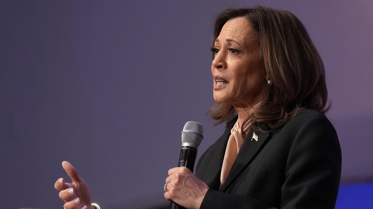 Democratic presidential nominee Vice President Kamala Harris speaks during a church service and early vote event at Divine Faith Ministries International, Sunday, Oct. 20, 2024, in Jonesboro, Ga. (AP Photo/Jacquelyn Martin)