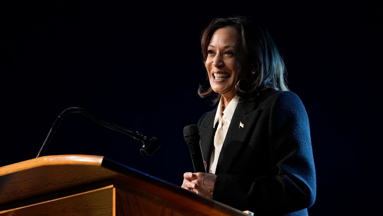 Democratic presidential nominee Vice President Kamala Harris speaks during a service at Koinonia Christian Center in Greenville, N.C., Sunday, Oct. 13, 2024. (AP Photo/Susan Walsh)