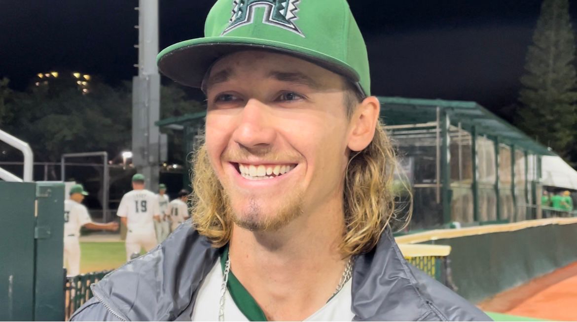 Hawaii sophomore left-hander Harry Gustin was all smiles after delivering the best outing for a UH starter this season.