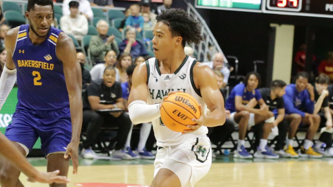 Hawaii forward Beon Riley, seen against Cal State Bakersfield on Jan. 28, didn't make a field goal in the rematch at CSUB on Monday but affected the game with his energy.