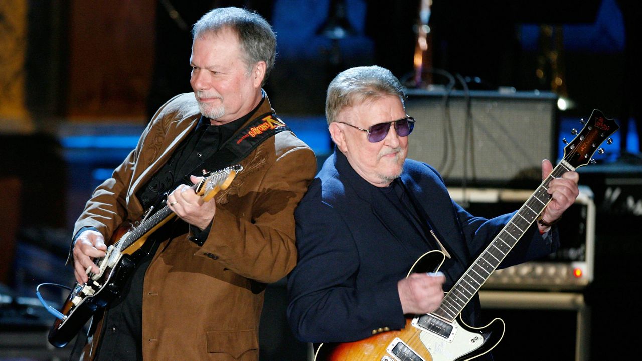 Bob Spalding, left, and Don Wilson of The Ventures perform at the Rock and Roll Hall of Fame Induction Ceremony in New York, March 10, 2008. (AP Photo/Jason DeCrow)