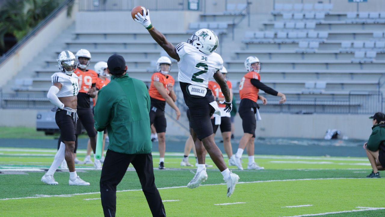 Hawaii running back Tylan Hines snared a football with his left hand during route-running drills at the Clarence T.C. Ching Athletics Complex on Friday morning.