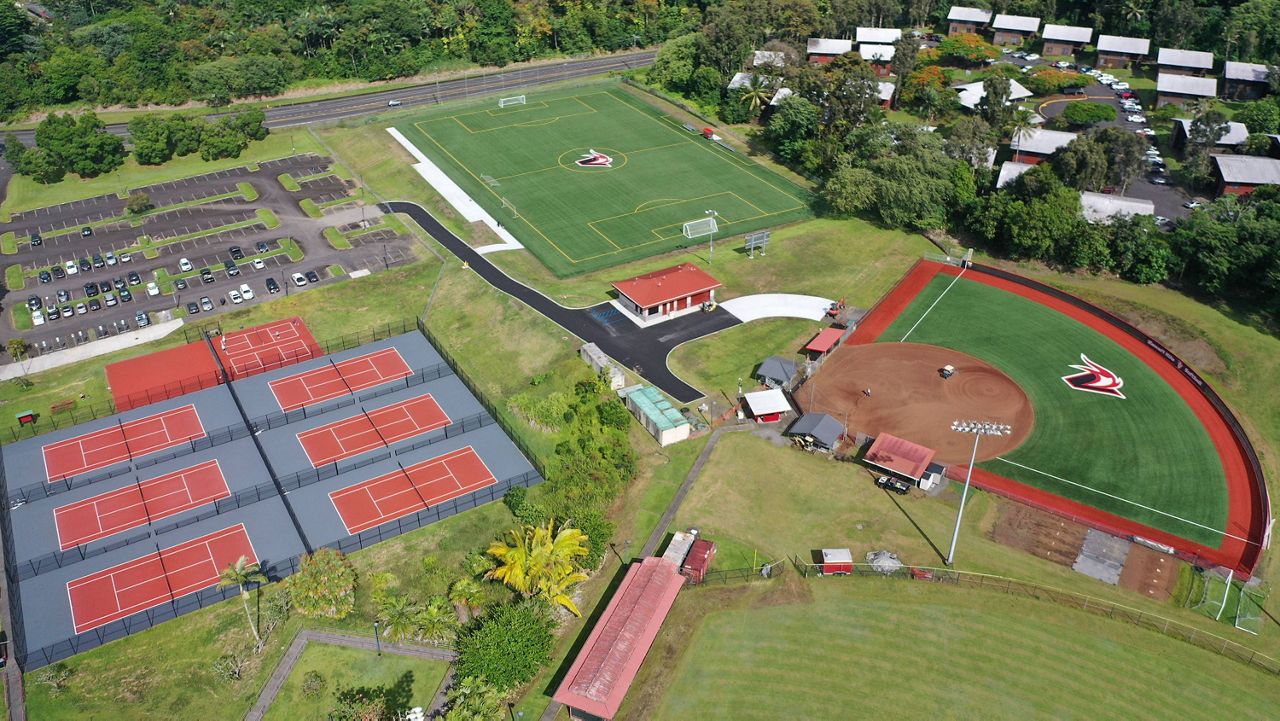 An aerial view of the new Hawaii Hilo tennis, soccer and softball facilities.