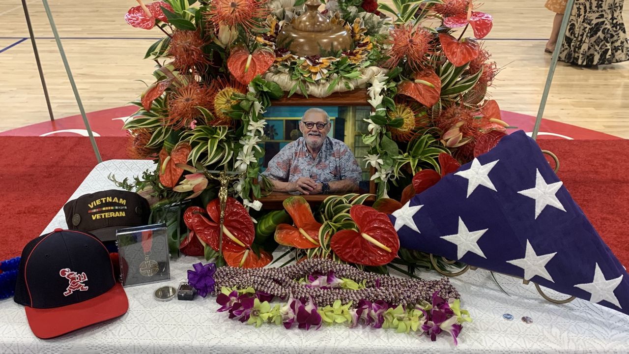 Sportscaster Jim Leahey was remembered at Saint Louis School's gym on Sunday afternoon.