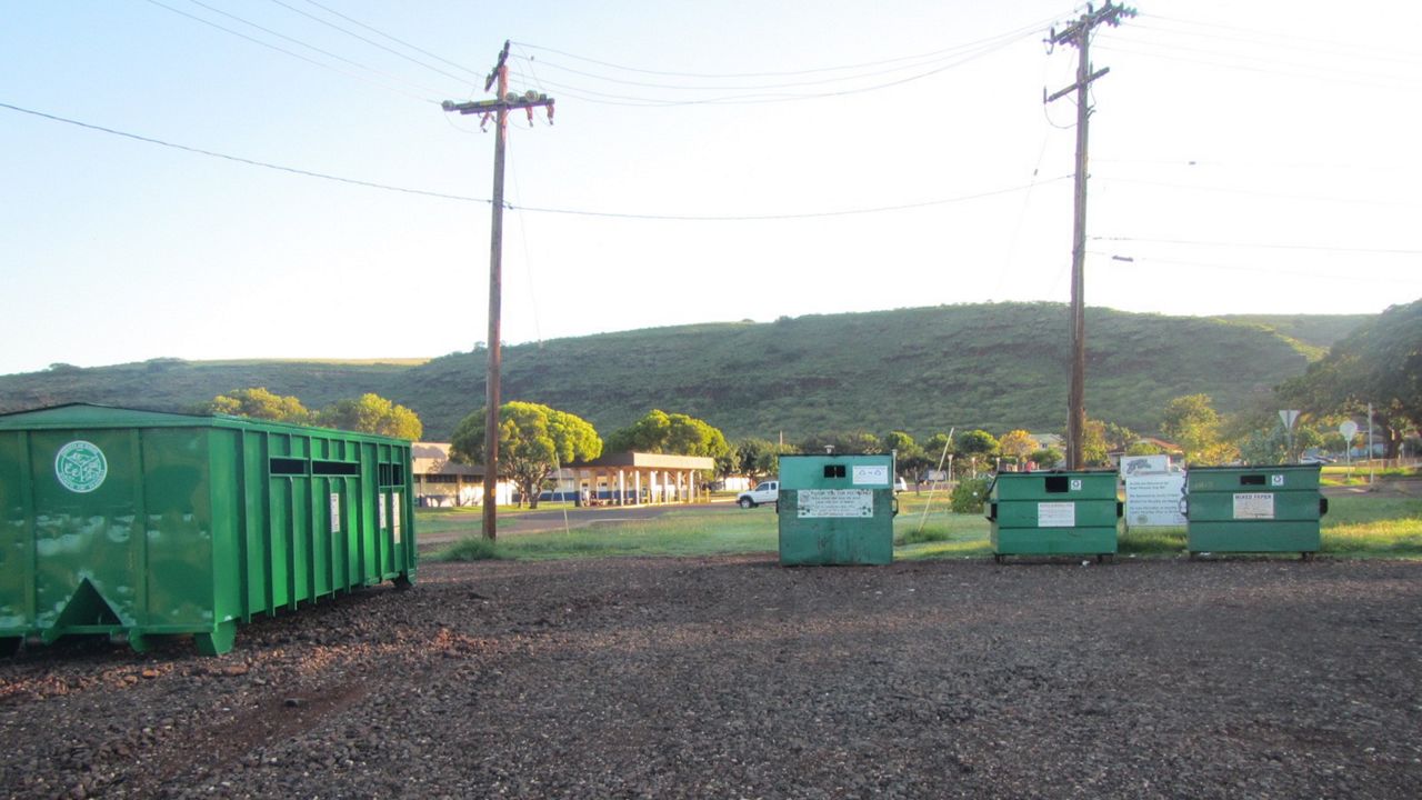 Recyclables drop bins at Waimea Canyon Middle School. (Photo courtesy of Kauai County)