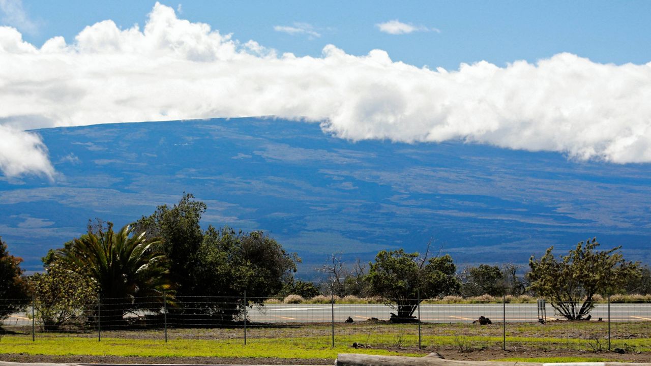 Mauna Loa is seen from the Gilbert Kahele Recreation Area off Saddle Road on the Big Island of Hawaii on Oct. 27, 2022. (AP Photo/Megan Moseley)