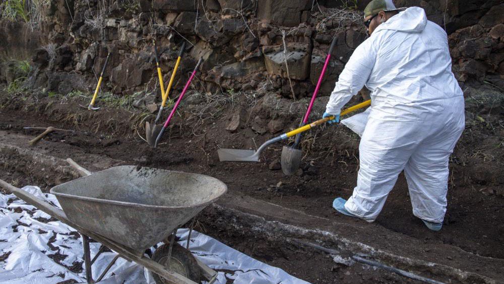 An employee works to relocate contaminated soil after the AFFF spill at Red Hill. (Photo courtesy of the Joint Task Force Red Hill)