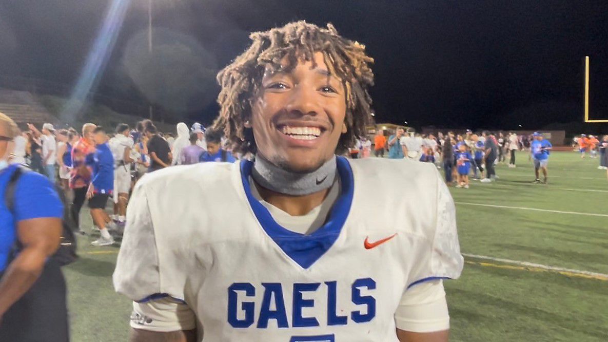 Bishop Gorman defensive back Elijah Palmer, a University of Hawaii commit ,was all smiles after the Las Vegas team dispatched Saint Louis at Mililani on Friday night.
