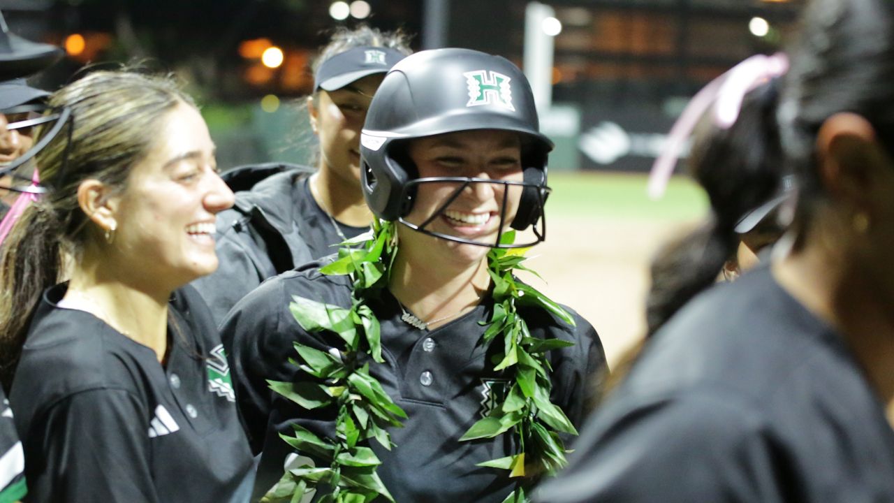 Rachel "Bueller" Sabourin was all smiles after hitting a home run against Saint Mary's last week. Sabourin hit a three-run homer in a 5-4 loss to UNLV in the Desert Classic on Saturday.