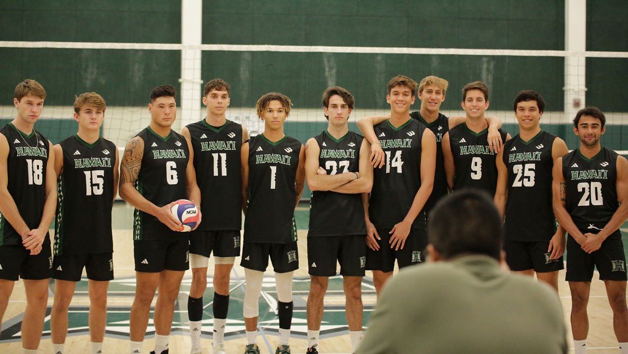 The Hawaii men's volleyball pin hitters for the 2023 season lined up at media day on Friday.
