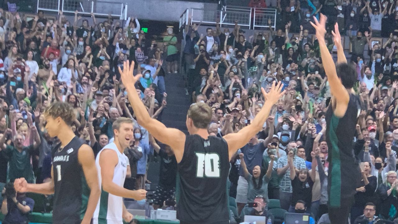 Hawaii players exulted in the program's second Big West tournament championship after sweeping Long Beach State at home on Saturday. 