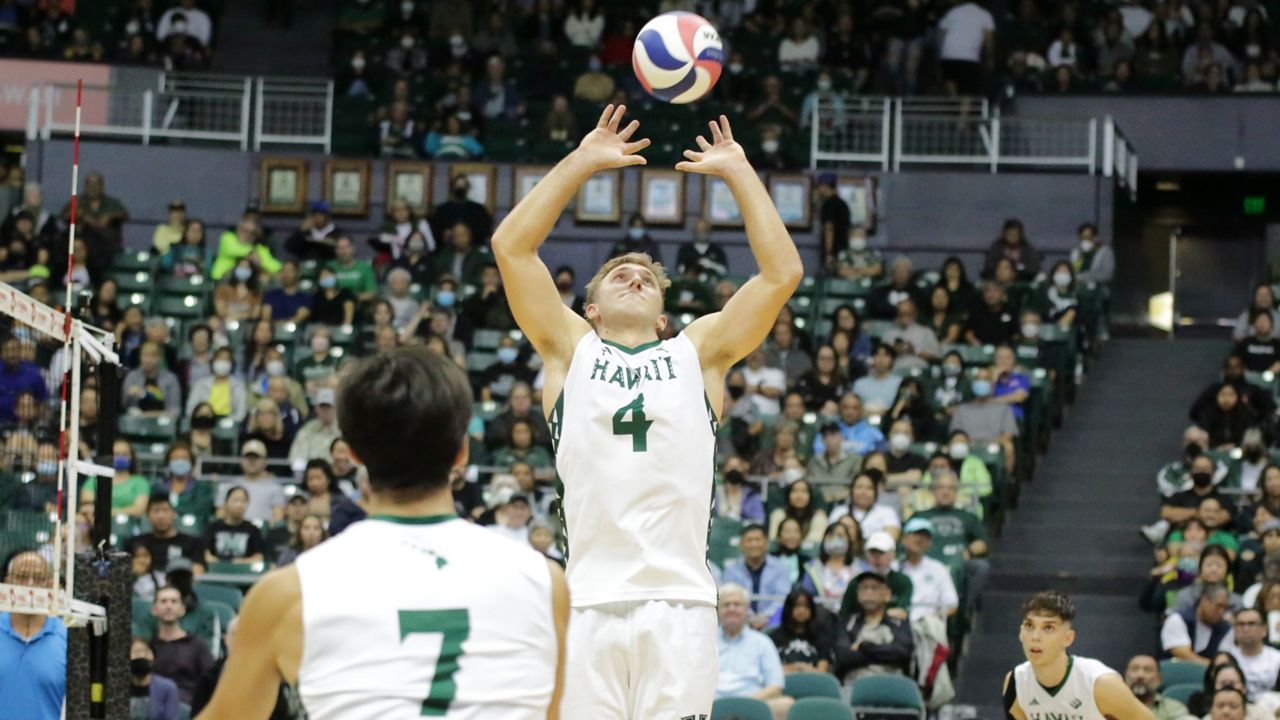 Hawaii's Brett Sheward traded his libero jersey for that of a setter on Thursday night against Concordia Irvine and delivered a career-high 55 assists in a four-set victory. 