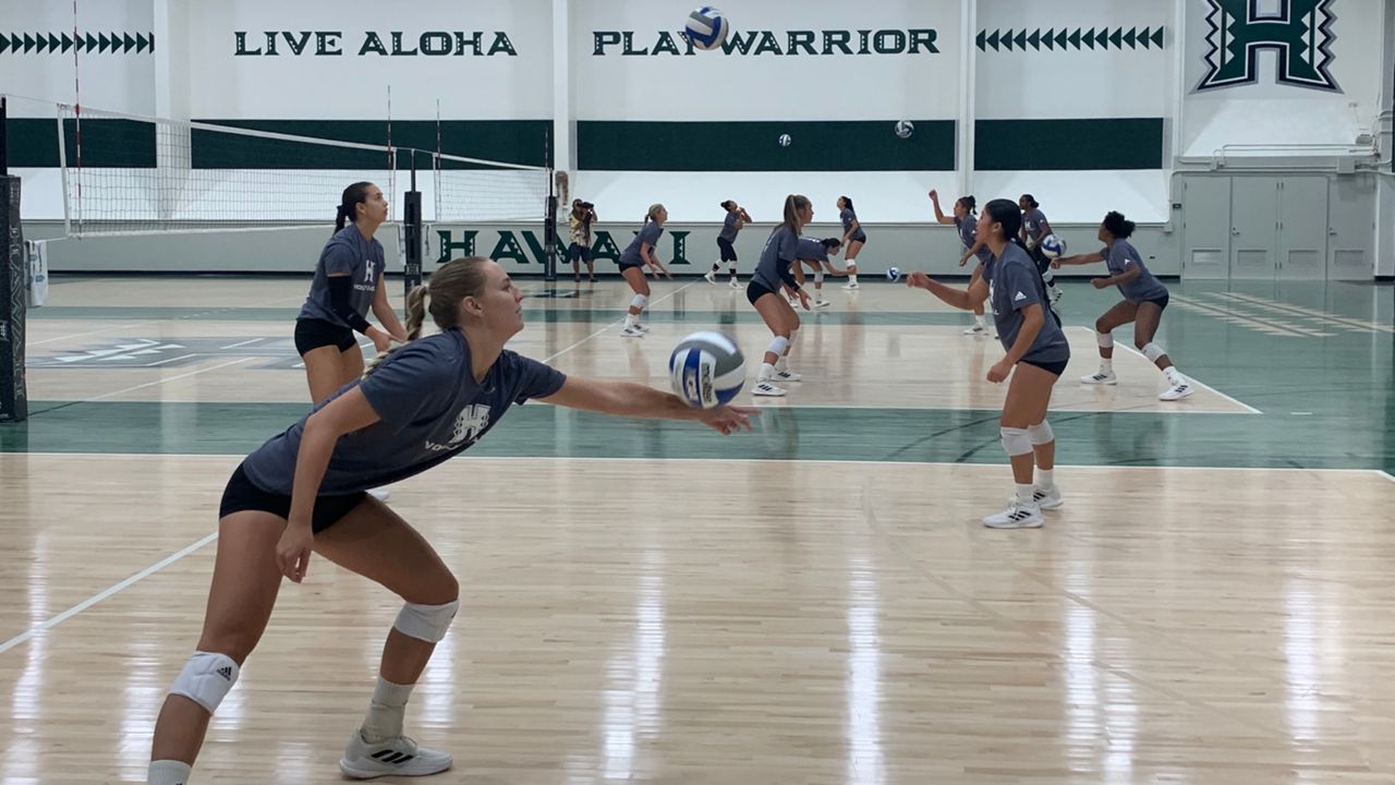 The Hawaii women's volleyball team went through warm-up drills in UH's Gym I on Tuesday afternoon.