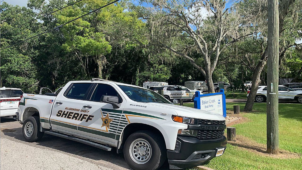 A Sheriff's office truck near the site where the body was found.