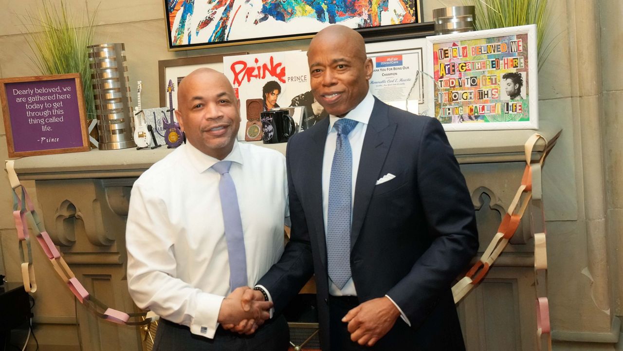 Mayor Eric Adams meets with Assembly Speaker Carl Heastie in Albany on Tuesday, January 9, 2024.