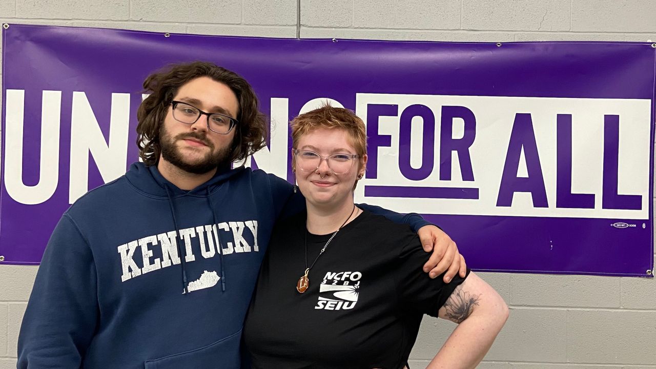 Aaron Bone and Sabrina Lindsey are wokring to unionize workers at Heine Brothers in Louisville. (Spectrum News KY/Adam K. Raymond)