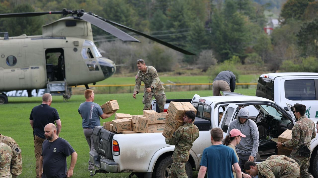 The N.C. National Guard distribute food and water to local first responders in Avery County. (X/@NCNationalGuard)