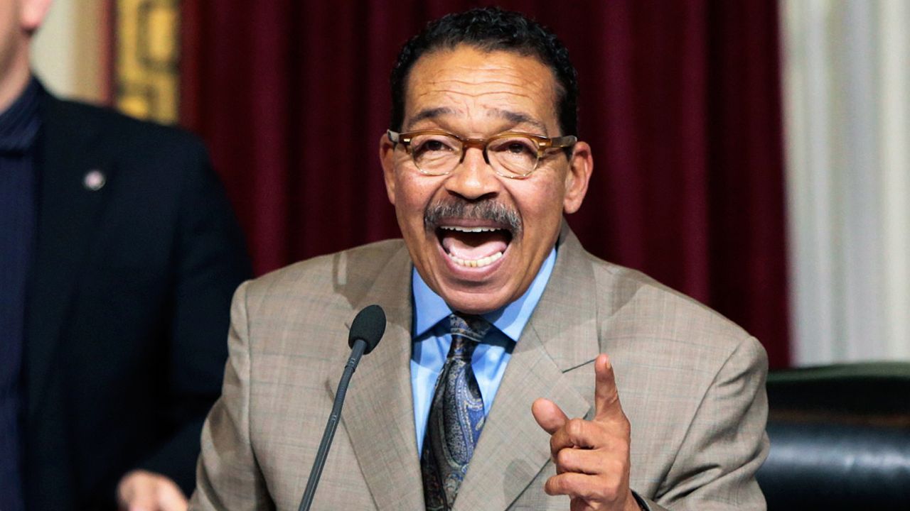 In this June 3, 2015 file photo, City Council President Herb Wesson urges council members, in a preliminary vote, to approve a measure to raise the minimum wage to $15 an hour by 2020. (AP Photo/Damian Dovarganes, File)