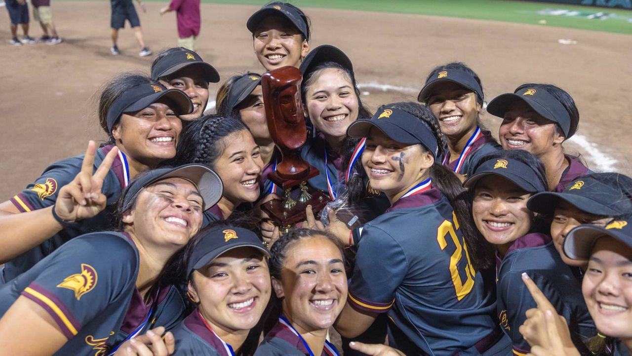 Maryknoll players were all smiles after they beat Iolani 5-2 for the school's first state softball championship on Thursday at Rainbow Wahine Softball Stadium.
