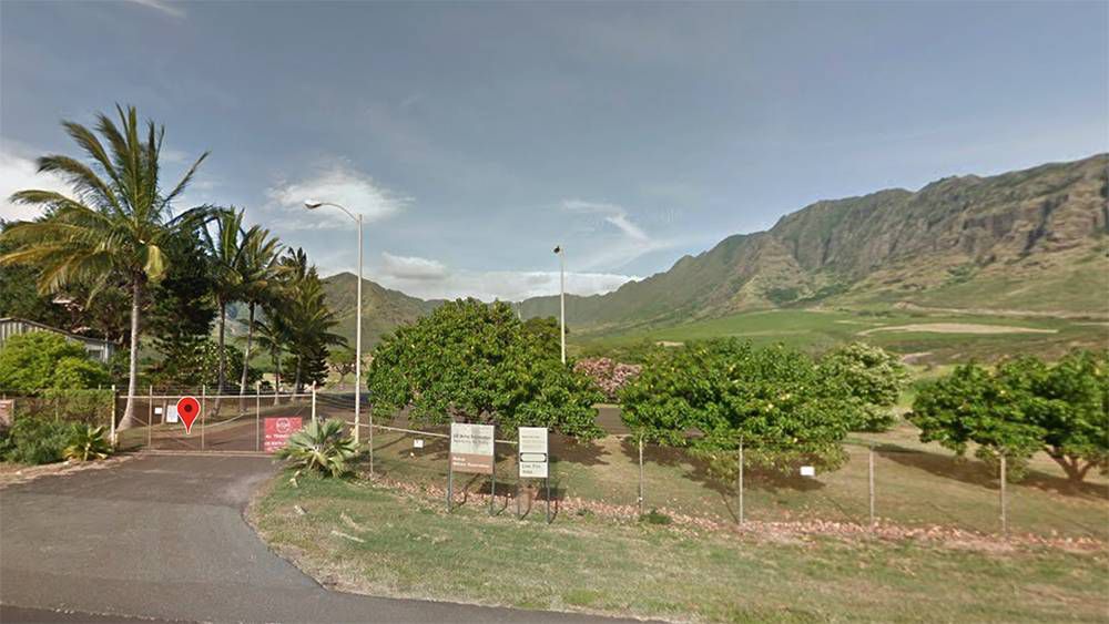 Entrance to Makua Military Reservation. As of Sunday afternoon, the wildfire at Makua was reported at 60% containment. (Google Street View)