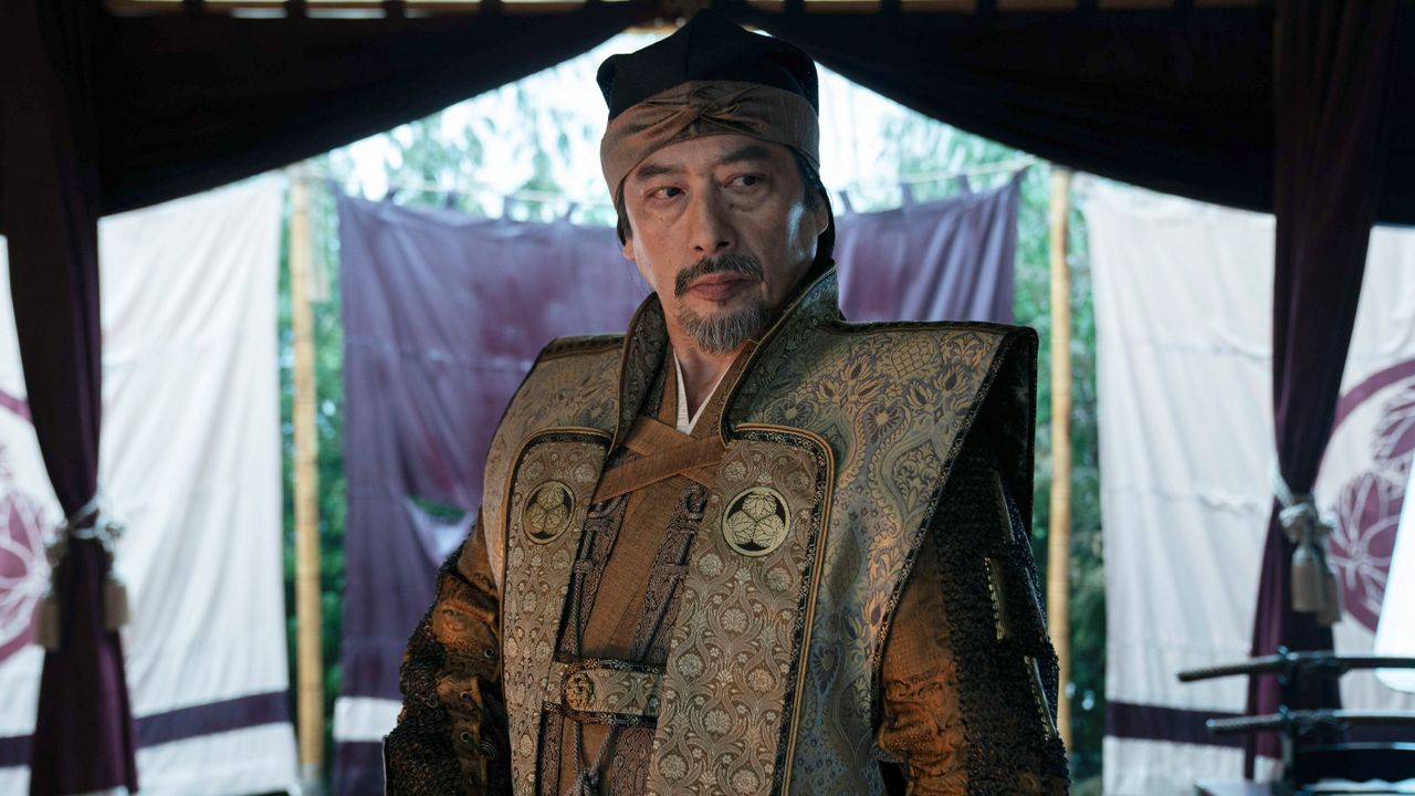 This image released by FX shows Hiroyuki Sanada in a scene from "Shogun." (Katie Yu/FX via AP)