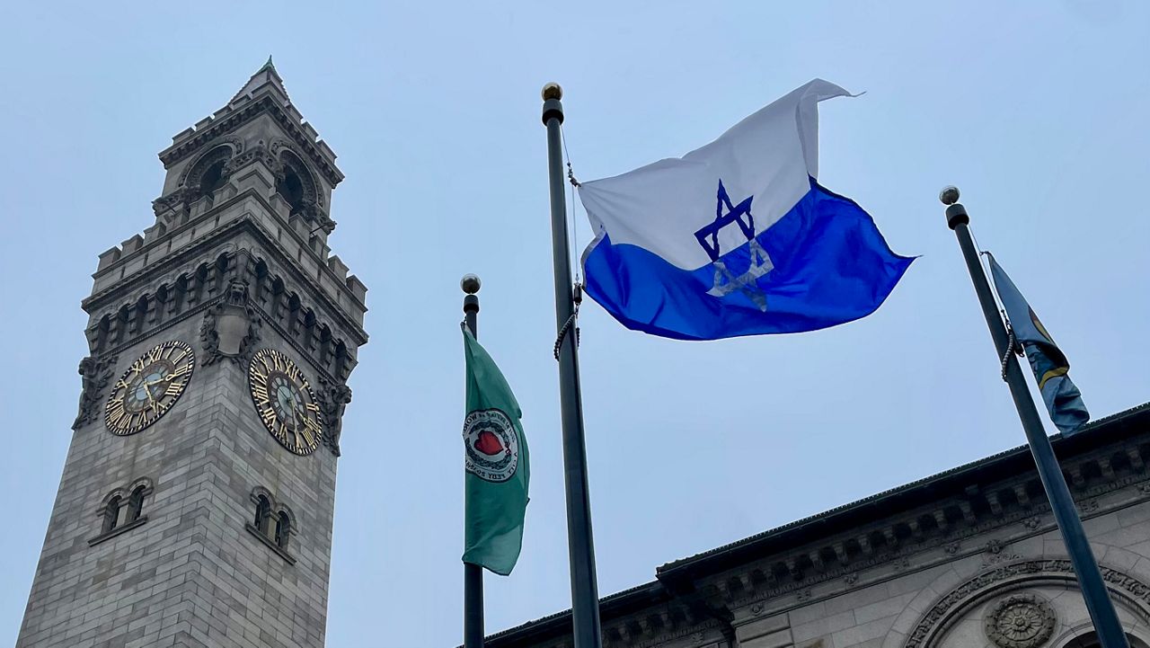 Palestinian flag raised outside Worcester City Hall - CBS Boston