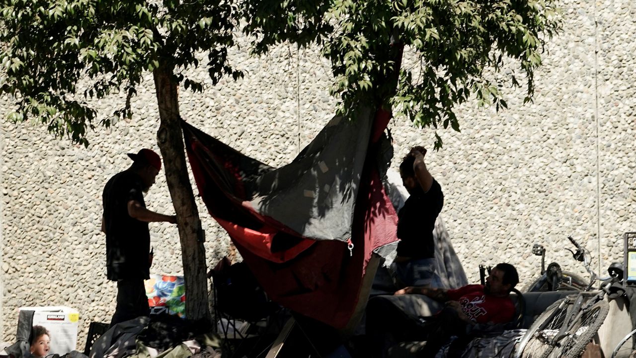 A homeless encampment is shaded by a tree in Sacramento, Calif., on Aug. 12, 2022. (AP Photo/Rich Pedroncelli, File)