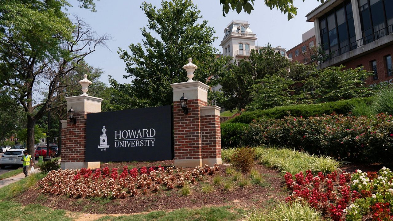 In this July 6, 2021, file photo, an electronic signboard welcomes people to the Howard University campus in Washington. (AP Photo/Jacquelyn Martin, File)