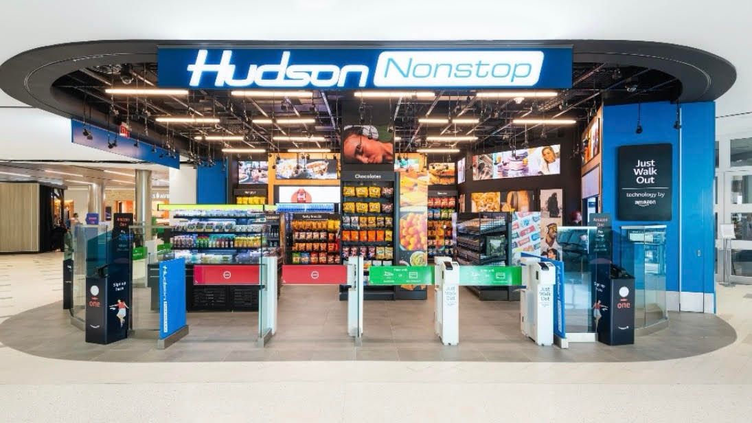 The new Hudson Nonstop store in Terminal 3 at LAX lets customers shop without stopping at checkout, using Amazon's Just Walk Out and Amazon One technology. (Photo courtesy of Hudson Group)