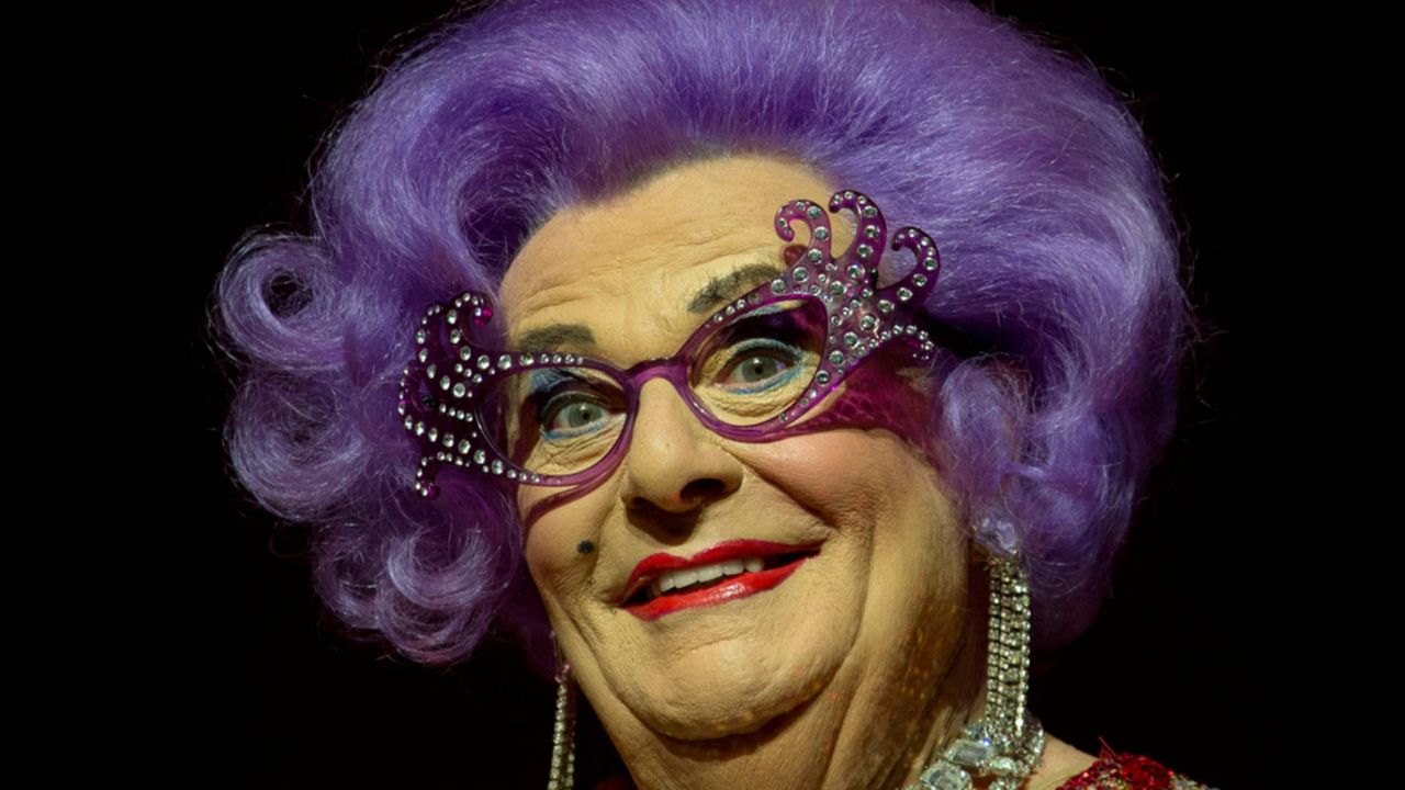 Australian TV presenter Barry Humphries performs on stage as Dame Edna for the Farewell Tour at the London Palladium theatre in central London on Nov. 13, 2013.