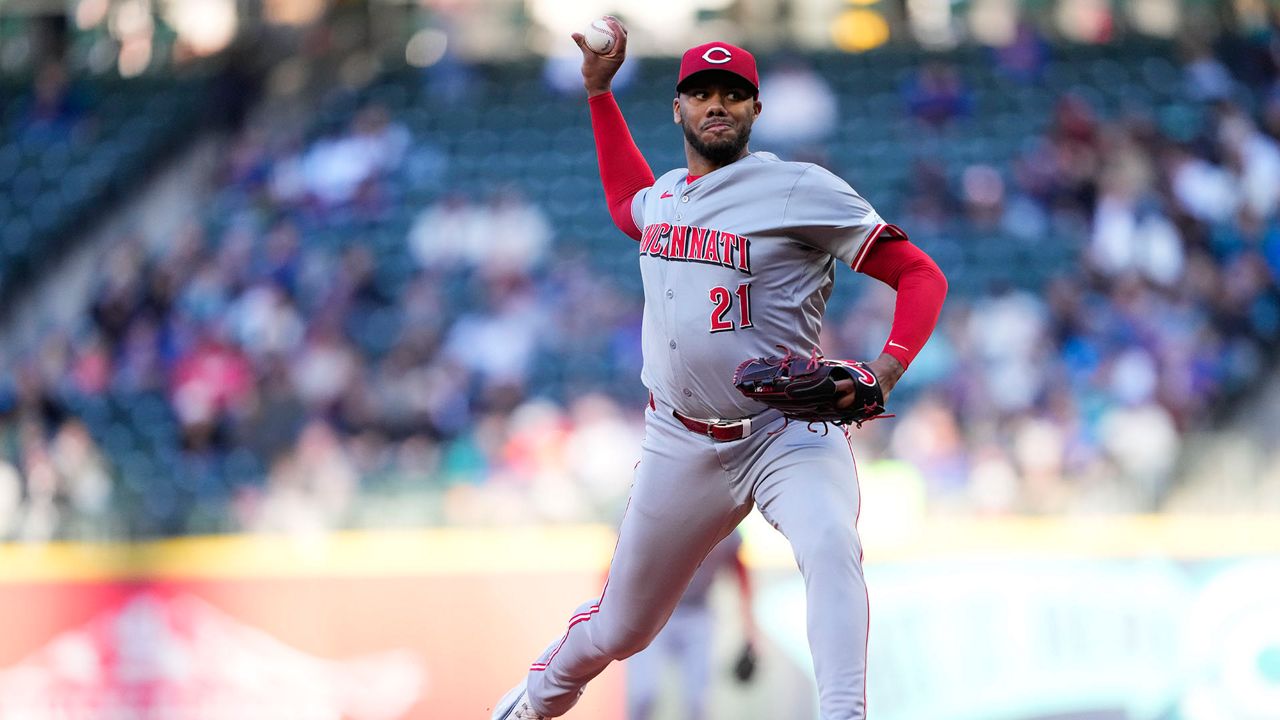 Cincinnati Reds starting pitcher Hunter Greene throws against the Seattle Mariners during the first inning of a baseball game Tuesday, April 16, 2024, in Seattle. (AP Photo/Lindsey Wasson)