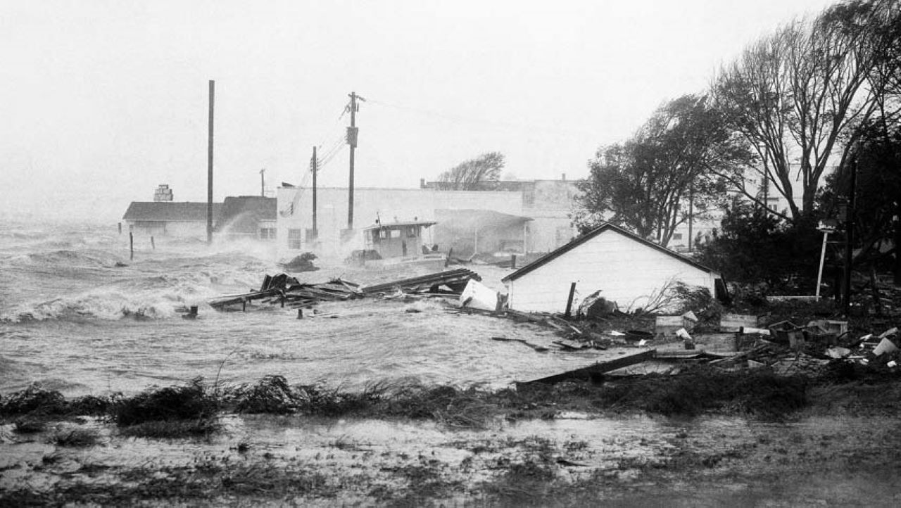 Flooding in Morehead City during Hurricane Hazel.  National Weather Service photo.