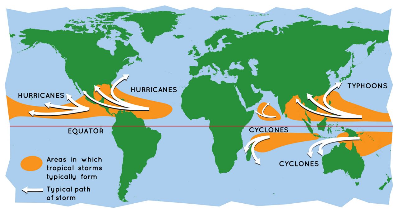 Difference in hurricanes, typhoons and cyclones
