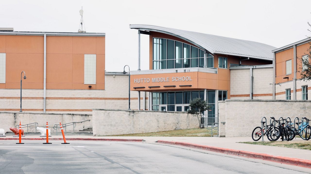 The exterior of Hutto Middle School in Hutto, Texas, appears in this image from March 2022. (Spectrum News 1/Lakisha Lemons)