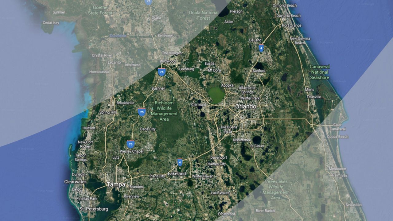 A Google Earth rendering of the I-4 corridor