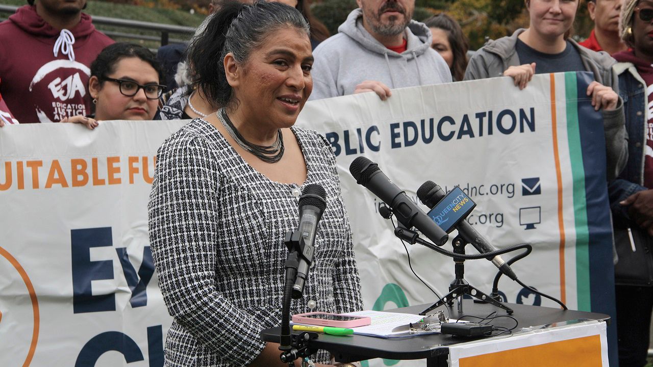 Brandy Sullivan, a speaker at the Every Child NC press conference, voices concern about the North Carolina House's scheduled override of Democratic Gov. Roy Cooper's veto at the North Carolina Legislative Building in Raleigh, N.C., on Tuesday, Nov. 19, 2024. (AP Photo/Makiya Seminera)