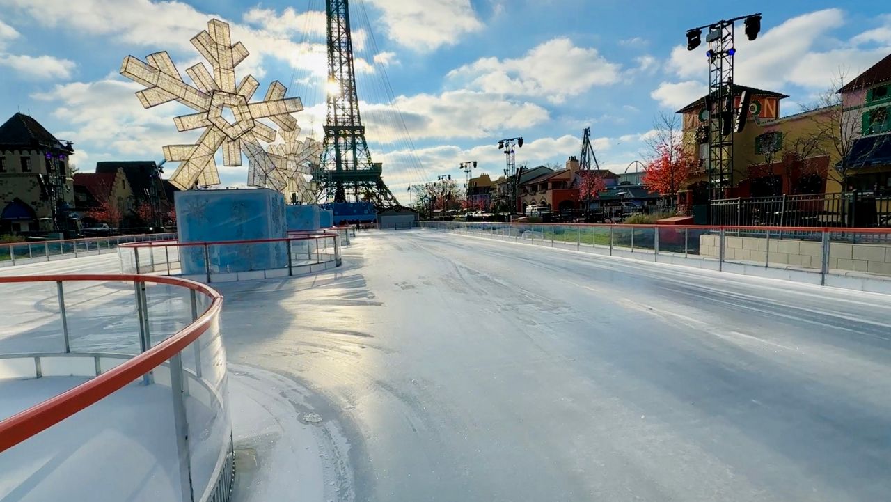 Snow Flake Lake at Kings Island is chilled and ready for ice skaters at WinterFest. 