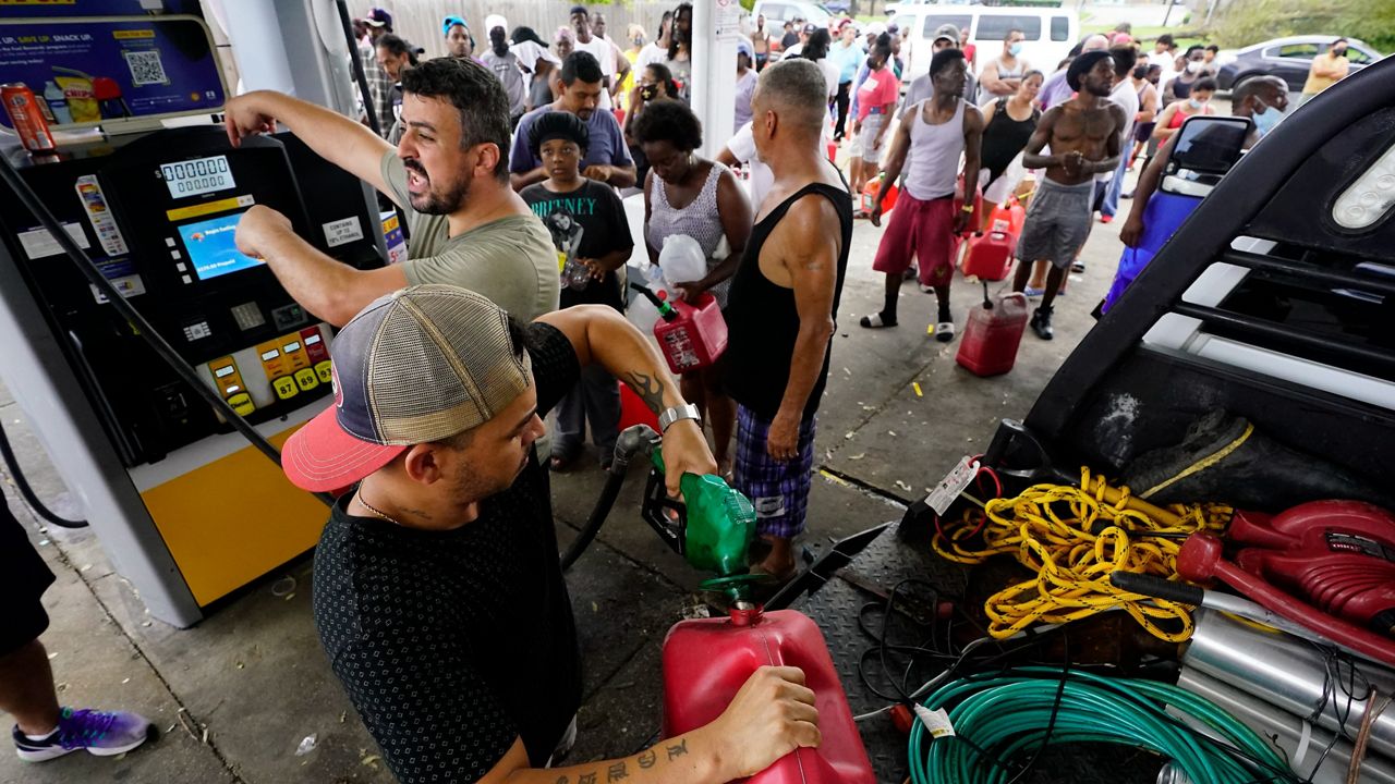 People wait in line for gas in the aftermath of Hurricane Ida. (AP/Eric Gay)