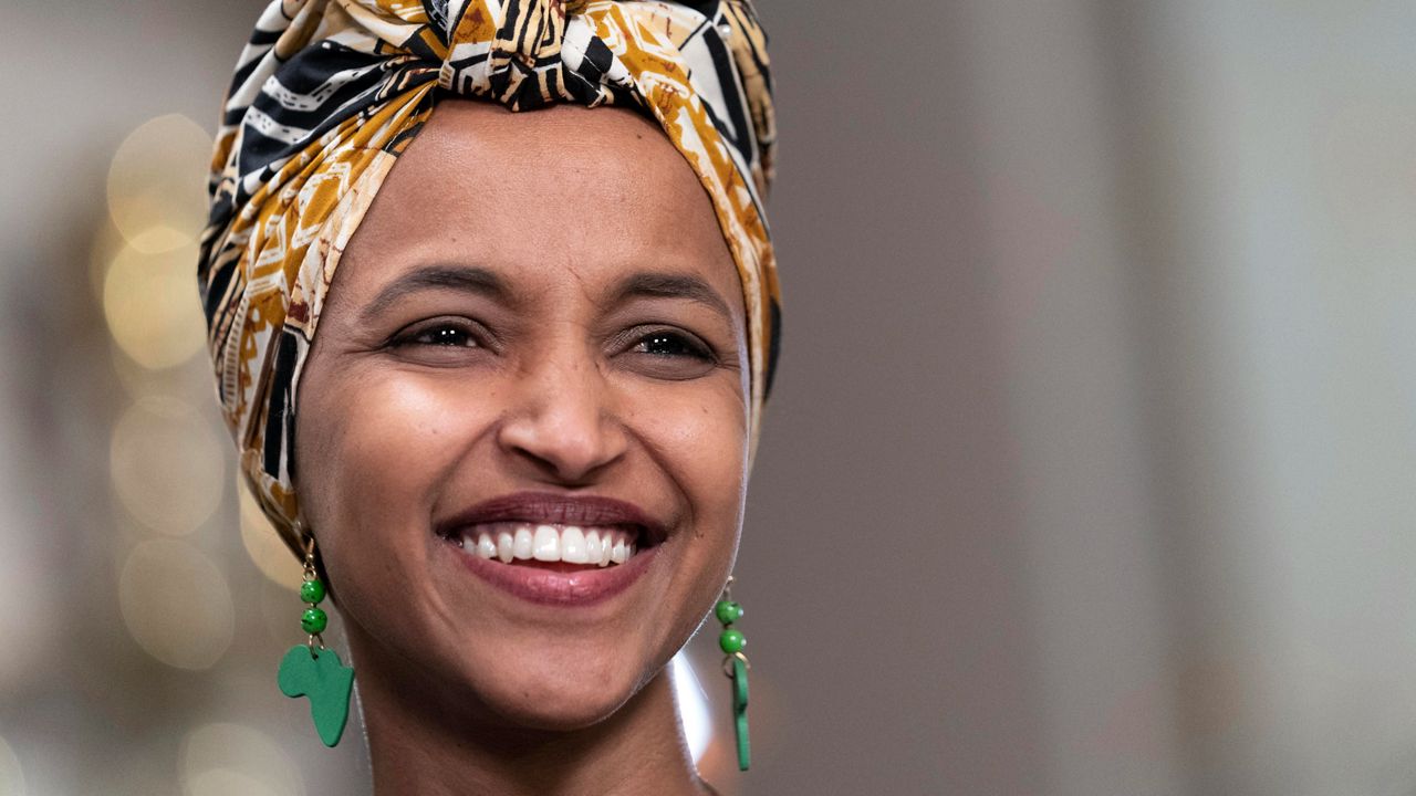 Rep. Ilhan Omar, D-Minn., speaks during an interview before President Joe Biden's State of the Union address to a joint session of Congress at the Capitol, Tuesday, Feb. 7, 2023, in Washington. In interviews with nearly a dozen Democrats in the House and Senate, Omar is portrayed as a serious legislator who in the past four years has earned admiration for giving voice to marginalized groups often forgotten on Capitol Hill. (AP Photo/Jose Luis Magana, File)