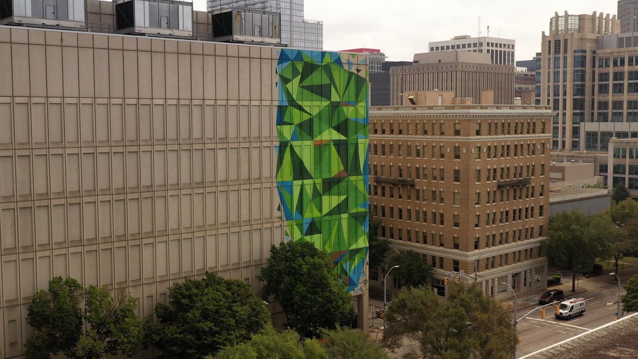 An aerial view of the new mural in downtown Raleigh.