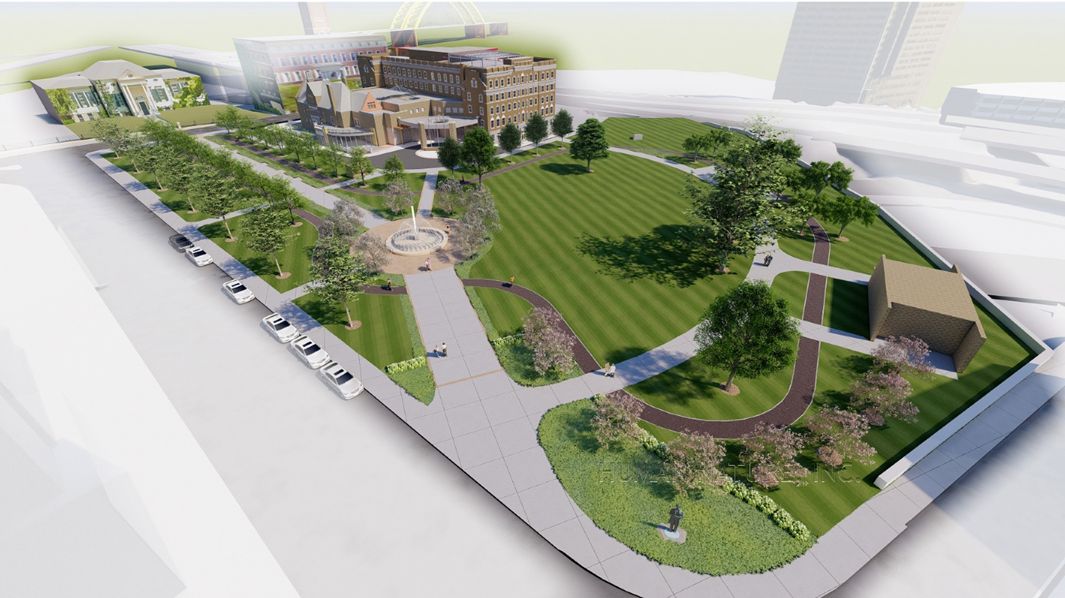 An overhead look at proposed renovations to Lytle Park in the Lytle Park Historic District in downtown Cincinnati. (Photo courtesy of Cincinnati Parks)