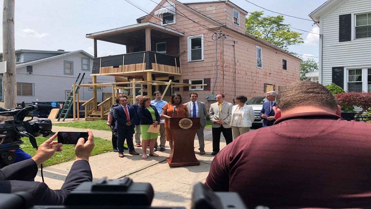 New York AG Letitia James speaks in Utica to announce $9 million in grants across 48 municipalities to address vacant properties.