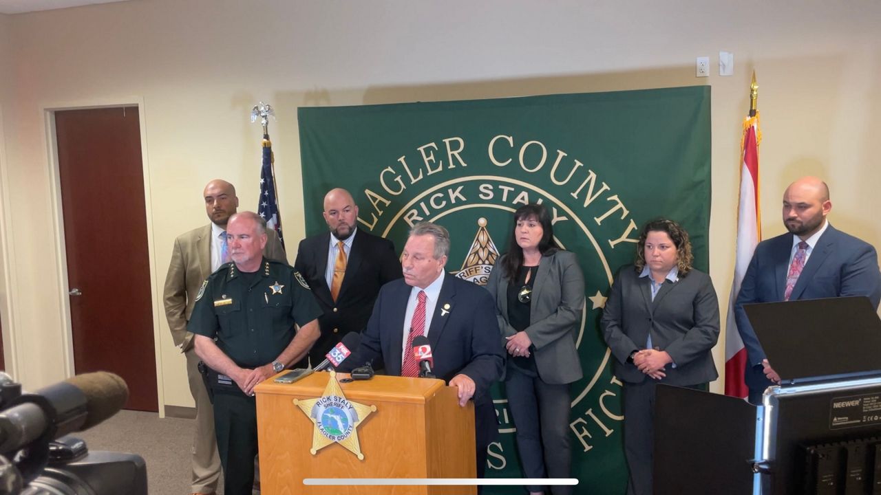 Officials with the Flagler County Sheriff's Office duscuss an arrest made in connection with the death of 19-year-old Jamey Bennett. (Spectrum News/Brandon Jones)