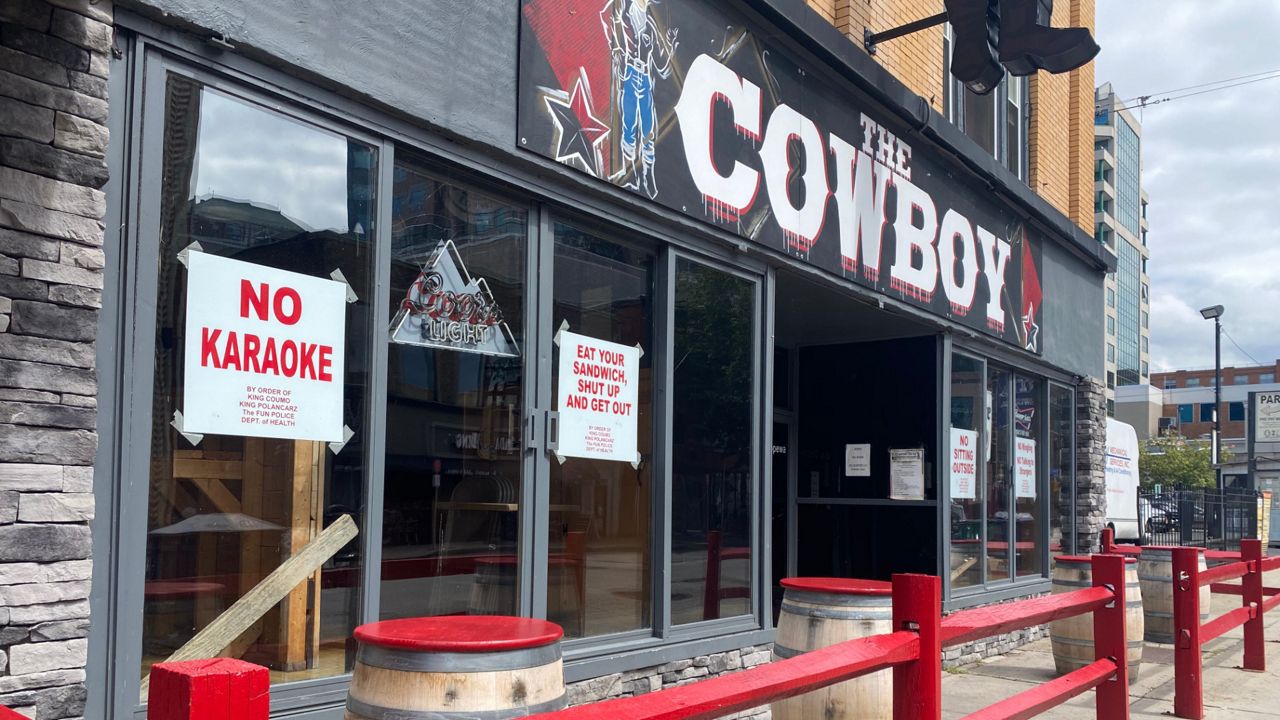 The Cowboy in Buffalo Reopens With Anti Coronavirus Signage