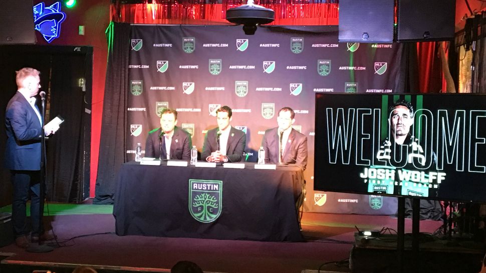 Josh Wolff is announced as the head coach of Austin FC in this image from July 23, 2019. (John Pope/Spectrum News)