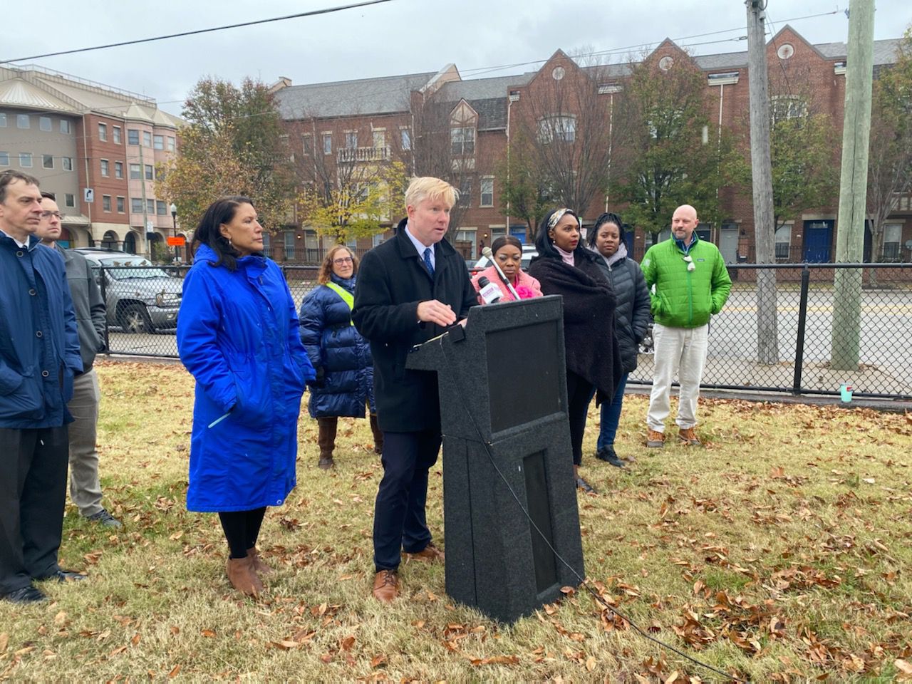 City Council member Mark Jeffreys joined other city leaders and 'complete streets' advocates on Linn Street to outline the city's use for the transportation design tool in Cincinnati road projects in the future. (Casey Weldon/Spectrum News 1)