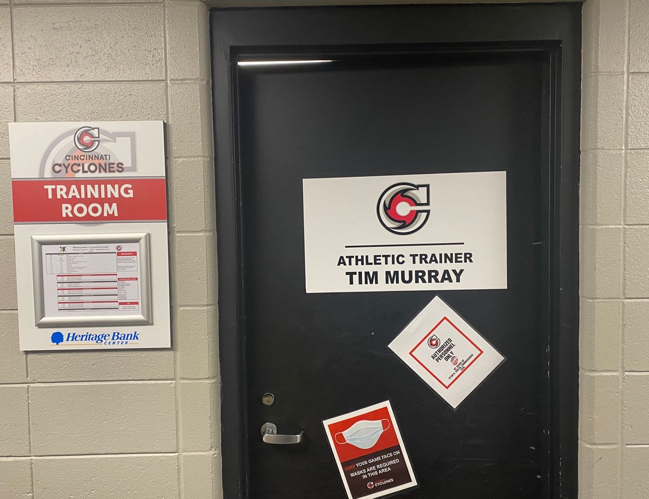 The outside of Tim Murray's office at Heritage Bank Center. Inside, it's his job is to keep elite athletes healthy, well and on the ice. (Casey Weldon/Spectrum News 1)